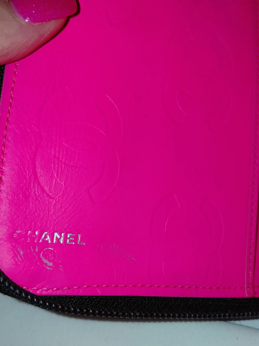 CHANEL Cambon Ligne Black Quilted Zip-Around Wallet with White CC Coco Mark